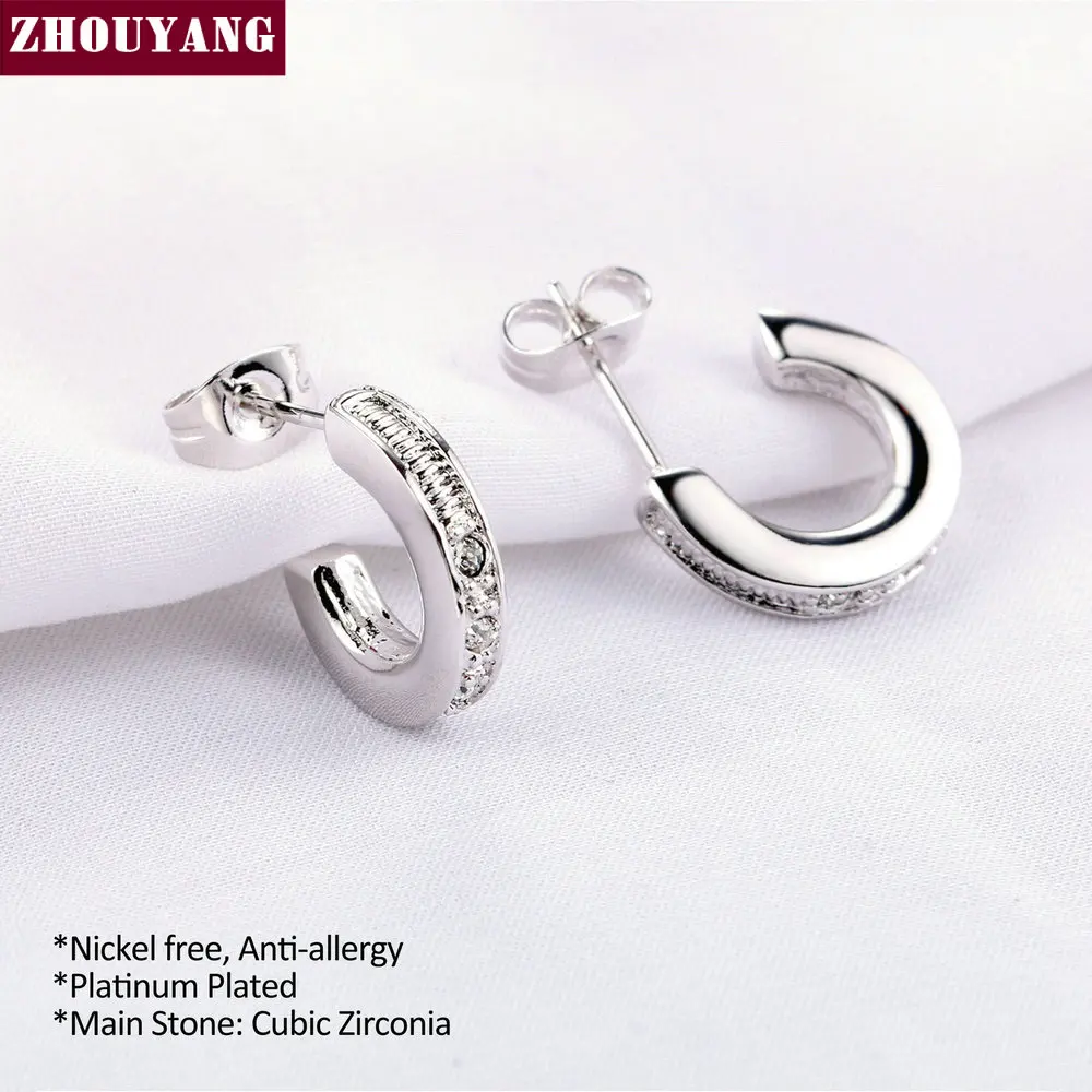 ZHOUYANG Top Quality ZYE342 Classic Arc-shaped Crystal Silver Color Earring Austrian Crystal Wholesale