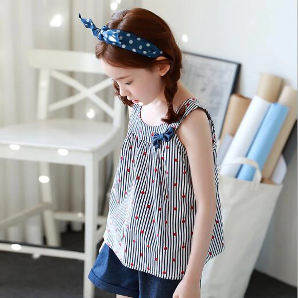2018 Summer children's clothing girls striped sleeveless shirt Girls