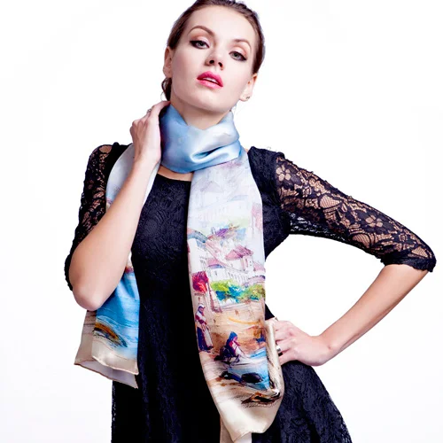 Высококачественный натуральный Шелковый Атласный длинный шарф, шаль Хиджаб для женщин, Дамский роскошный фуляр, шарфы 175x52 см - Цвет: 13