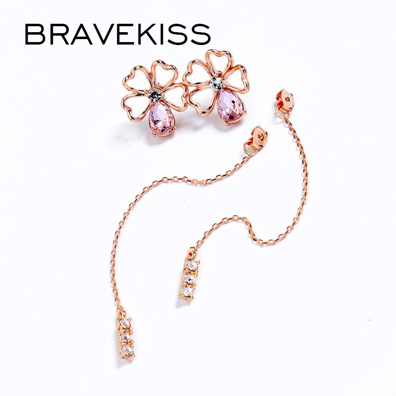 BRAVEKISS элегантный Кристальный цветок серьги гвоздики для женщин модные роскошные
