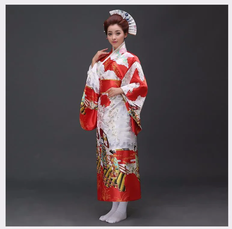 Модные женские цветочные кимоно сексуальные романтические юката с Obi винтажные вечерние платья японский косплей костюм один размер - Цвет: Красный