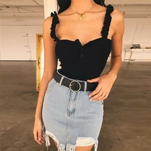 Women Sexy Tops Solid Ruffle Tank Top Vest Blouse Sleeveless Summer Crop Top Shirt Button Ladies Tops Casual Woman Clothes