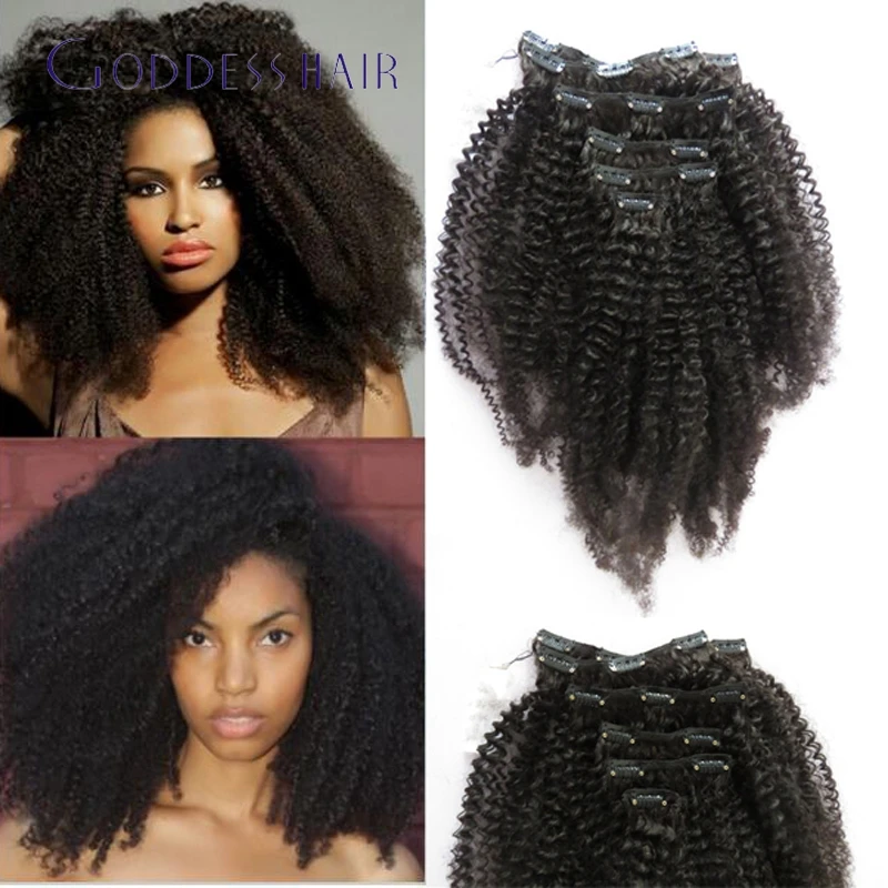 

4C Kinky Curly Brazilian Clip in Human Hair Extension 7pcs/100g Full Head African American Clip in Human hair extension Clip ins