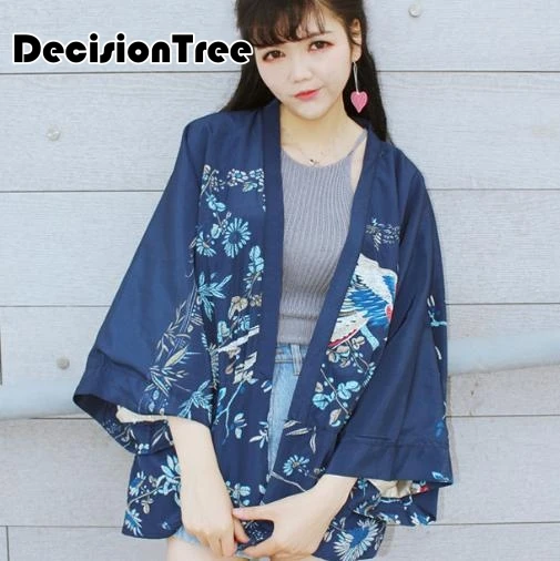 2019 Новый Harajuku для женщин японское кимоно Феникс печатных рукав «летучая мышь» свободные кардиган, Защита от Солнца блузка