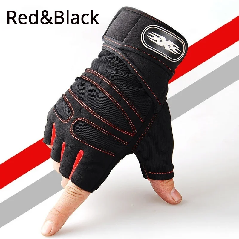 Мужские дышащие защитные Перчатки для фитнеса и тренировок, женские перчатки для верховой езды, перчатки для бодибилдинга на полпальца - Цвет: red