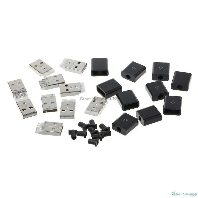 

For 10Pcs/Set DIY USB 2.0 Type A Male 4P Adapter Connector Plug Socket with Plastic Shell Promotion