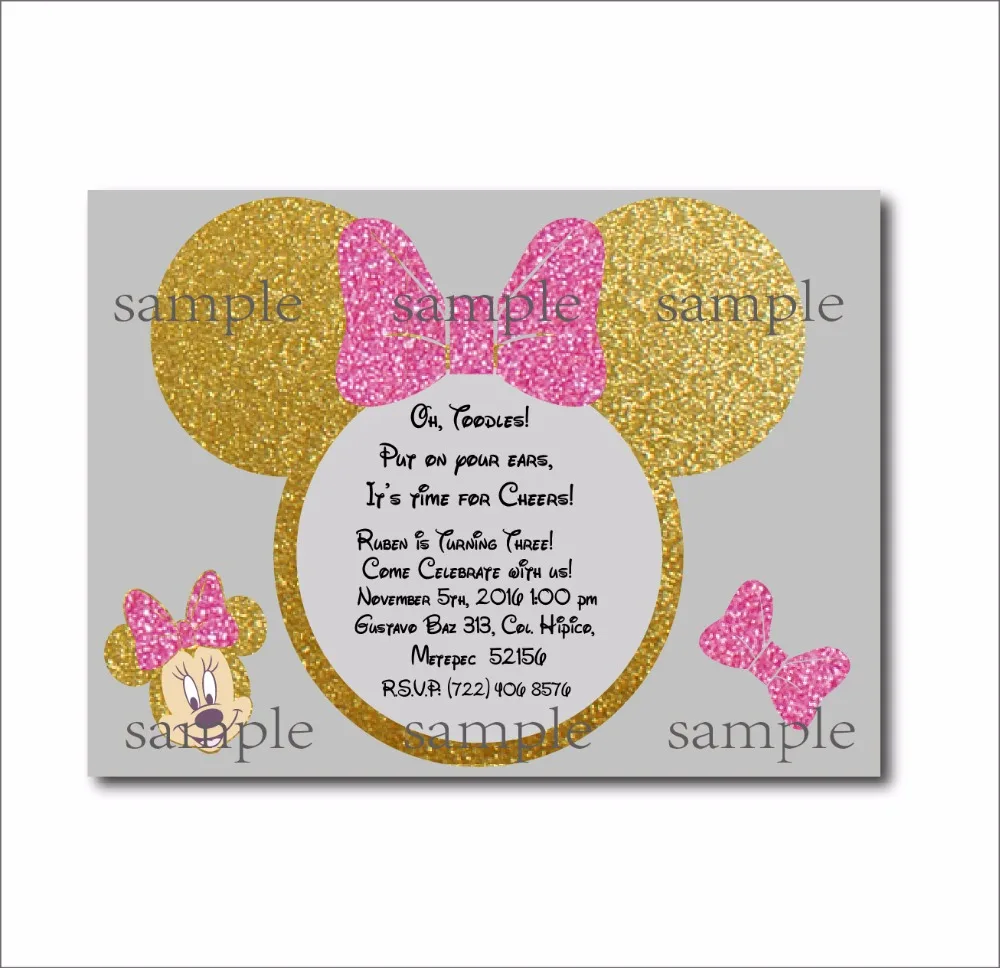 14 Pcs Lot Minnie Mouse Gold Glitter Custom Party Invites Minnie
