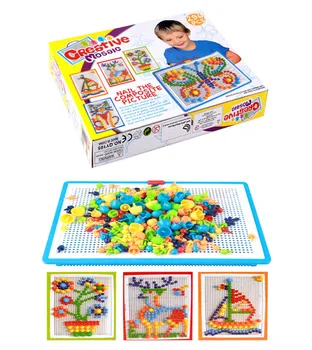 

60set/lot Mushroom Nails Jigsaw Puzzle Game Creative Mosaic Pegboard Educational Toys basket+Pegboard+296pcs nails sets baby toy
