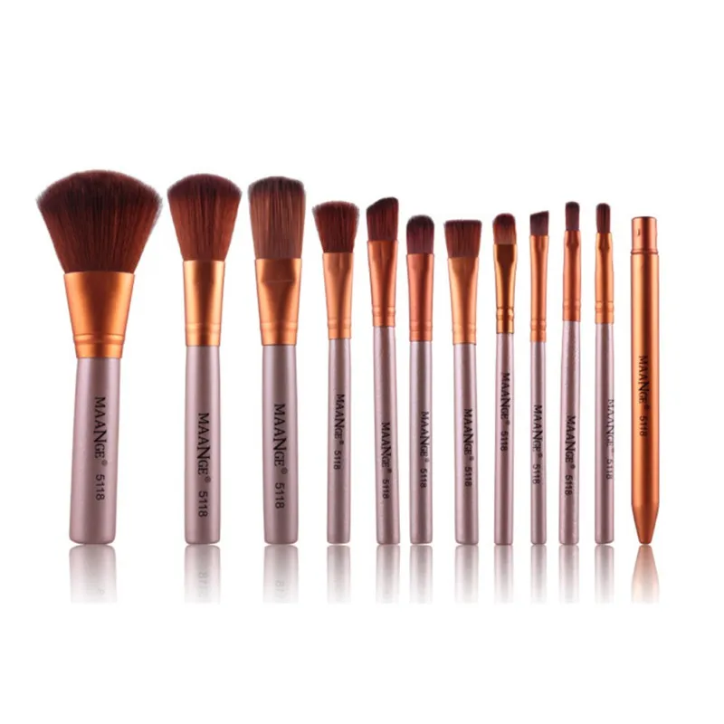 

New Arrival Soft Facial Make Up Brushes Cosmetic Gold Color Face Eyes Blush Brush Beauty Tools 12Pcs/ set