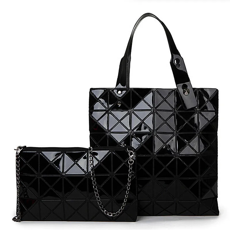 

2pc/set leather diamond folding Top-hand bag luxury Chain silver shoulder bag women cluth wallets and purses crossbody bags