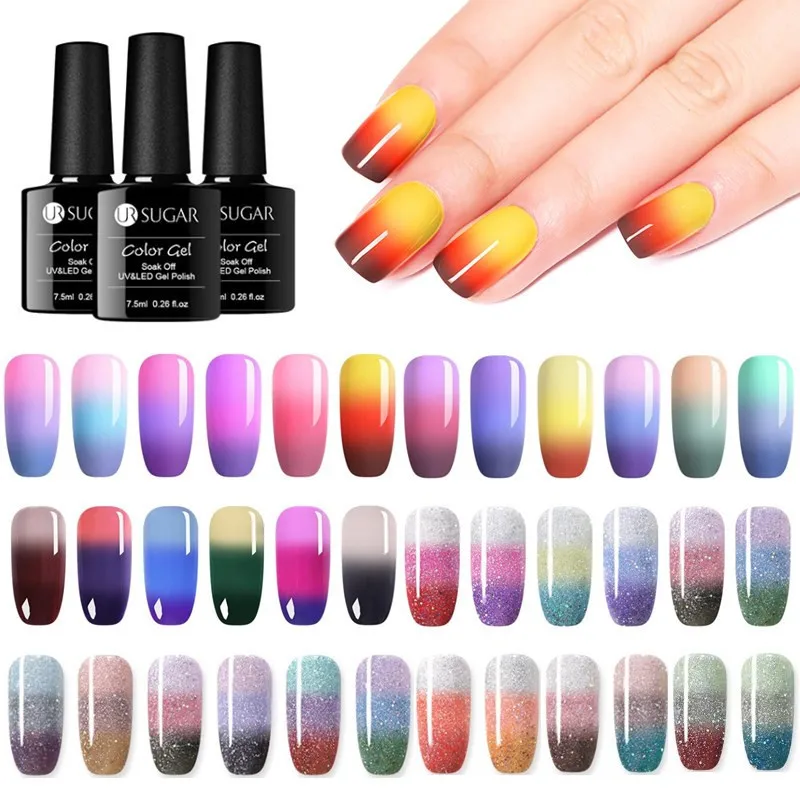 

UR SUGAR Thermal Nail Gel Polish 3 Colors Temperature Color Changing Soak Off UV Gel Semi Permanent Nail Art Manicure Enamel