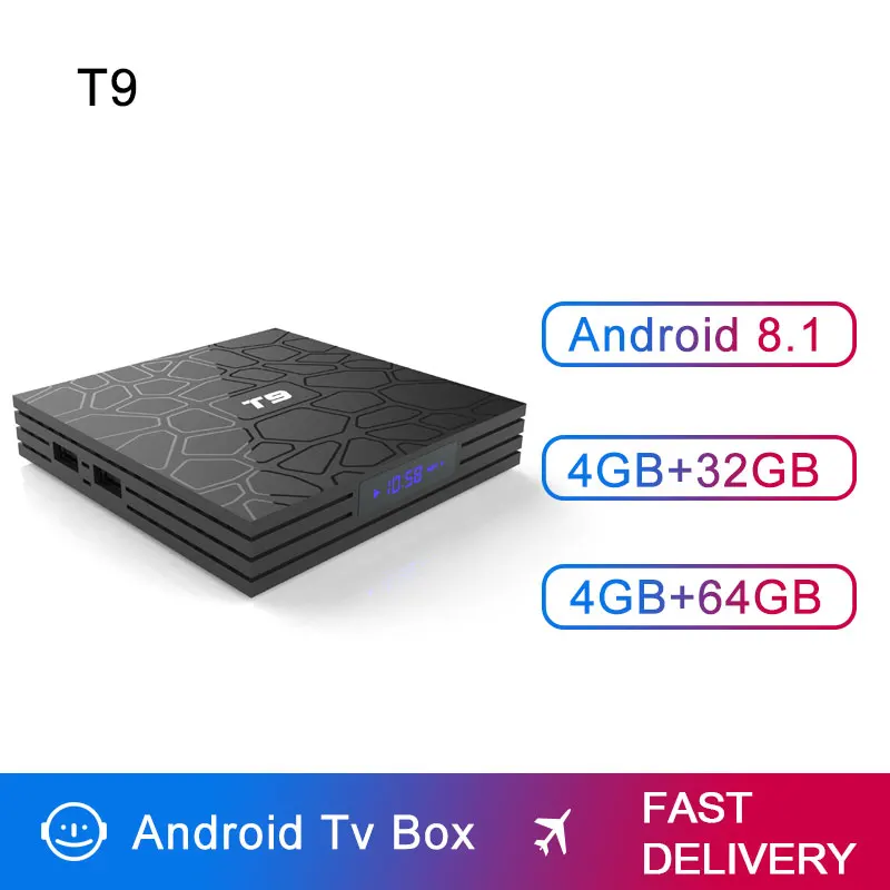 T9 Android 8.1 TV Box 4GB/64GB Multimedia player WIFI Bluetooth 2.4G/5G Dual WIFI Quad Core PK3288 Smart TV BOX PK X92
