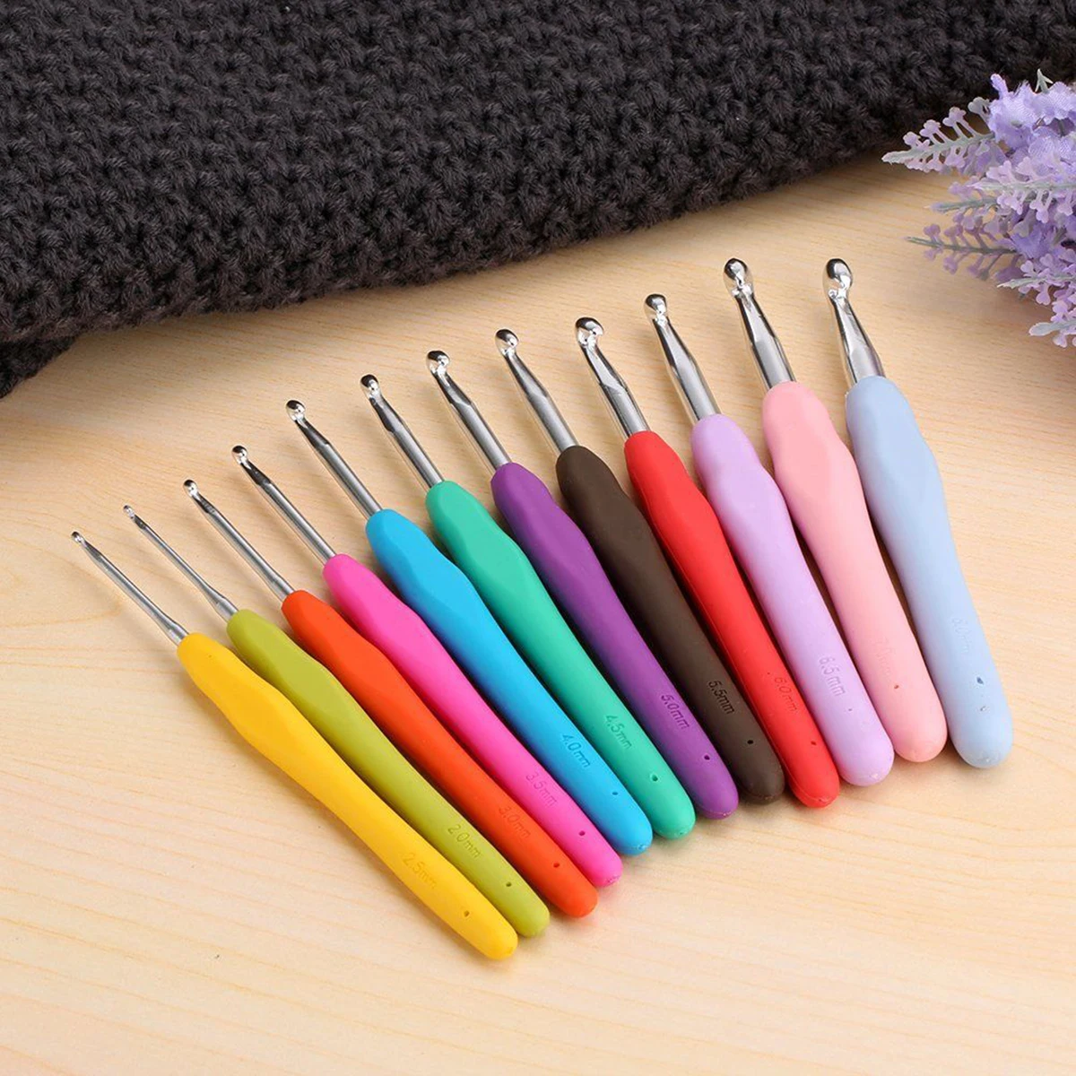 12pcs Soft Handle Needles Knitting Weaving Crochet Hooks Craft Yarn Aluminum