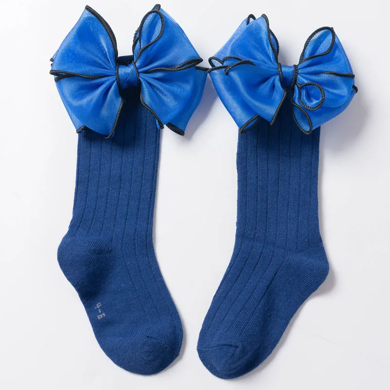 Детские носки с банты для маленьких девочек Хлопковые гольфы до колена для малышей, Детские Свадебные носки принцессы кружевные оборки - Цвет: 903 Blue