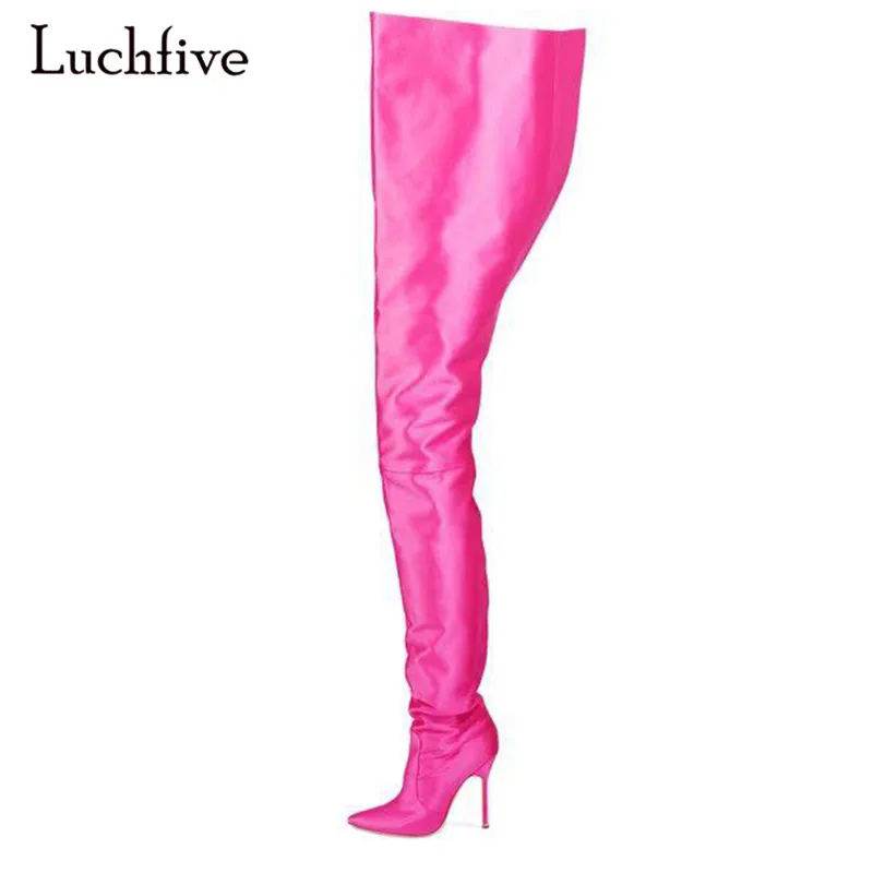 

Sexy Waist High Boots Woman Fluorescent Rose red Color Stiletto High Heels Runway Fashion Catwalk Thigh High Boots for women