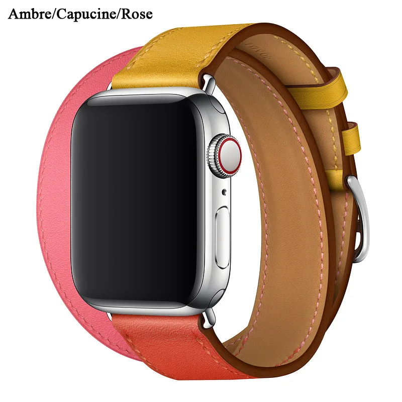 Хохлатый ремешок для apple watch band iwatch band Pulseira apple watch 5 4 44 мм 40 мм 42 мм 38 мм кожаный браслет для часов - Цвет ремешка: AmbreCapucineRose