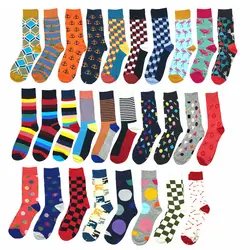 PEONFLY Для мужчин модные Happy Socks 28 Цвета Полосатый плед Diamond кактус Смешные Носки мужские высококачественные повседневные цветные