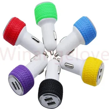 

1000pcs 5V 2.1A/1A Tire shape Dual USB Charger 2 Port Power Socket car charger for iphone x 8 7 for samsung s6 s7