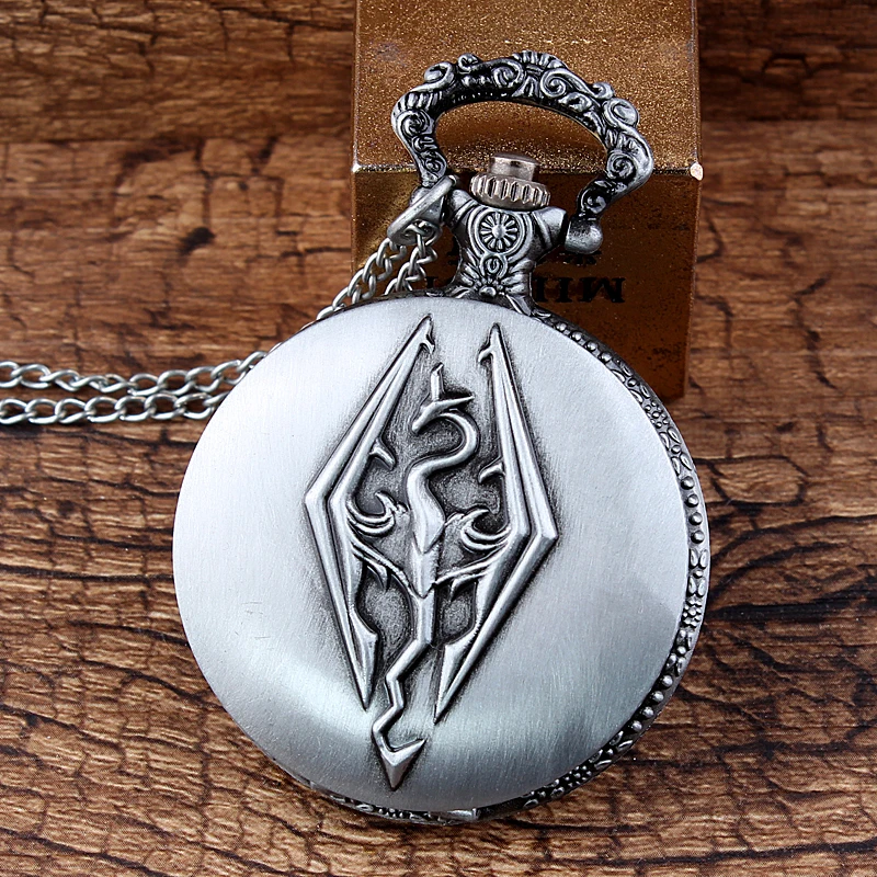 Уникальные серебряные карманные часы для часов Skyrim мужские косплей скульптура