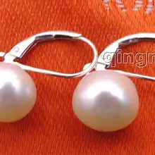 Распродажа Большой 13-14 мм белый натуральный плоский круглый жемчуг со Стерлинговое Серебро 925 левербэк Earring-ear370 /розничная
