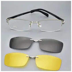Половина оправа для очков с магнитный зажим близорукость очки поляризационные солнцезащитные очки для женщин Uv 400 ночное видение Серебро
