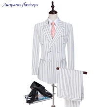 Двубортный полосатый мужской костюм свадебный смокинг костюм на заказ деловой костюм как свадебный костюм(пиджак+ брюки