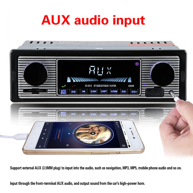 Car Bluetooth Radio Mp3Player Stereo Usb Aux Classic Car Stereo Audio