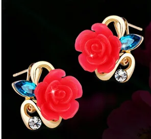 Новое поступление Brincos модный красивый Хрустальный цветок серьги для женщин большой золотой цвет роза цветок Женская Сережка-гвоздик - Окраска металла: Red