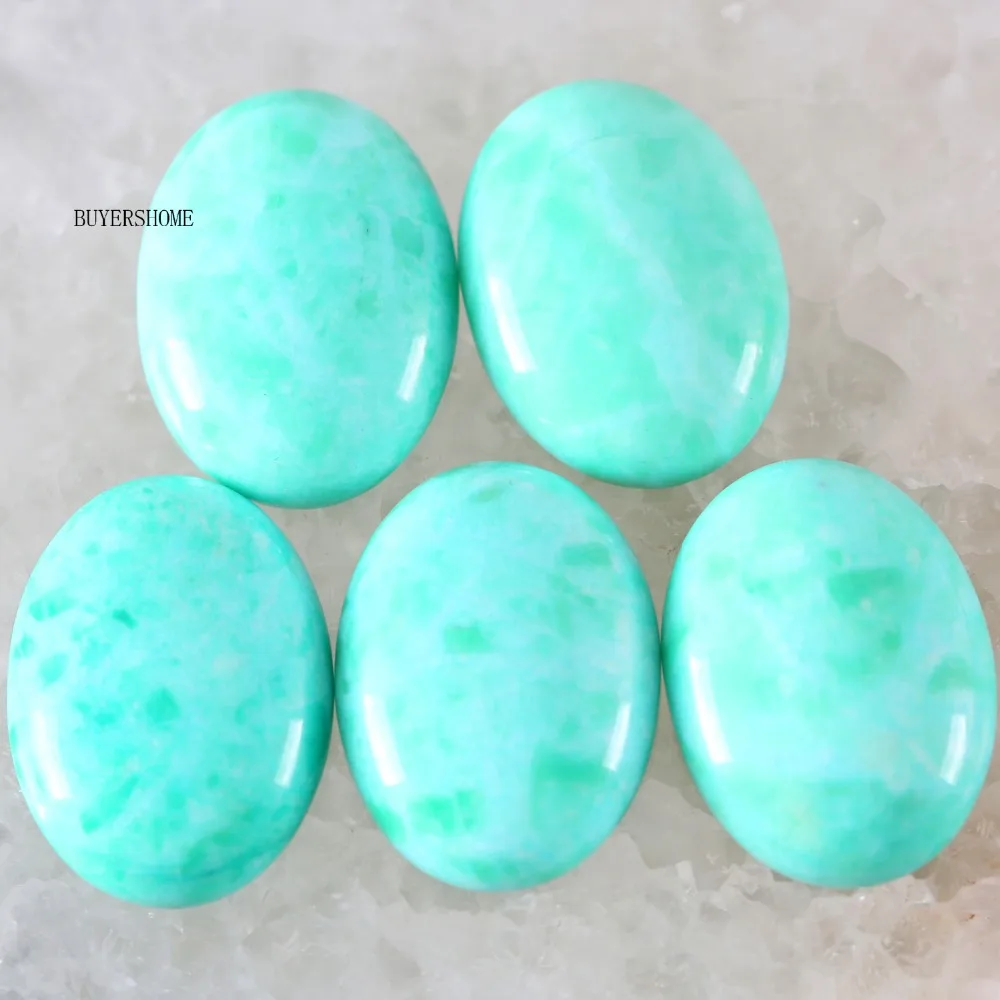 

For Jewelry Making Necklace Pendant Bracelet Earrings 18x25MM Oval Natural Stone Bead Green Amazonite CAB Cabochon 5Pcs K555