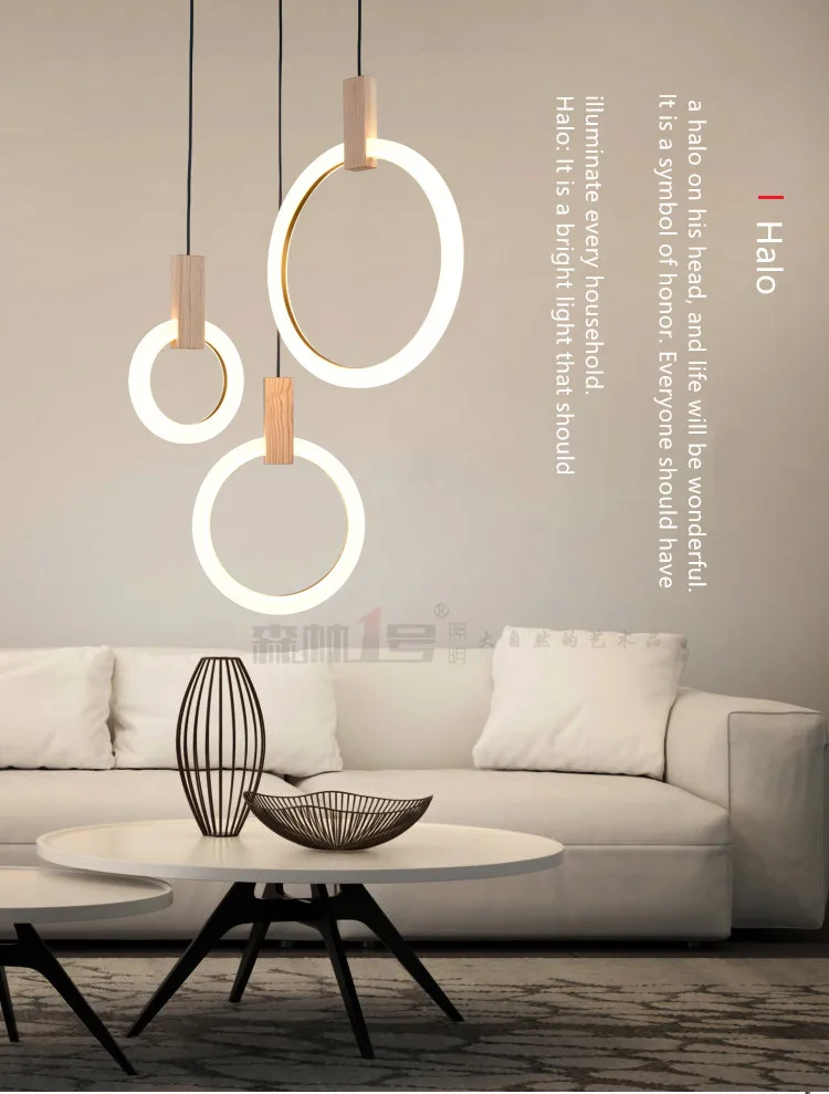 Lustres de Madeira Iluminação da Escada Moderno Nordic Sala Estar Suspenso Lâmpada Quarto Luminárias Anel Luzes Penduradas Led 8 Cheap Luzes de pendentes