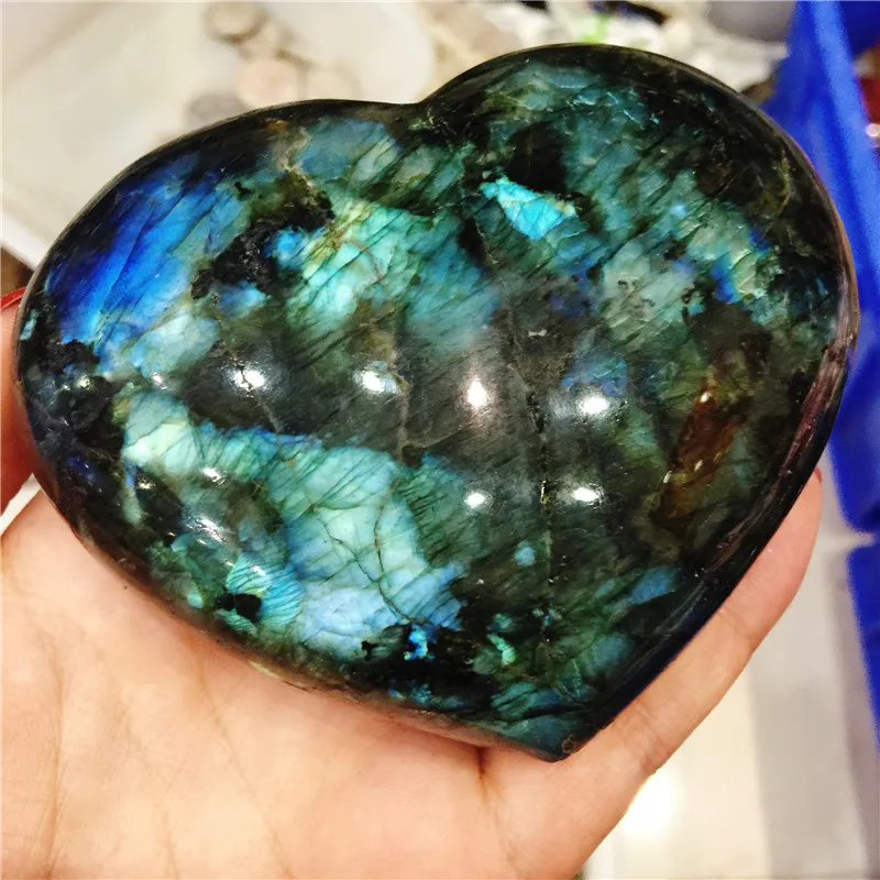 

Blue Flash Labradorite Heart Moonstone Reiki Healing Crystal Heart Love Christmas Home Decoration Gifts