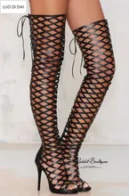 

2018 women thigh high boots summer long booties thin heel over knee high boots ladies party shoes lace up gladiator boots