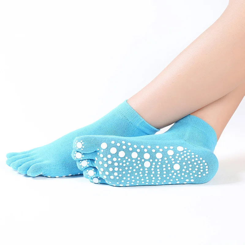 Модные женские хлопковые носки для йоги с пятью пальцами, массажные спортивные носки, теплые нескользящие носки для танцев, балета