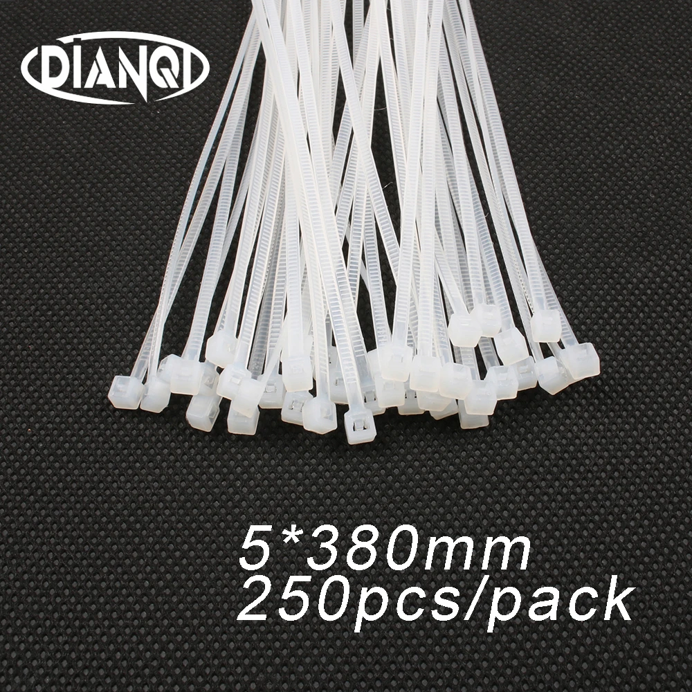 250pcs 5mm*380mm 3.5mm Self locking Nylon Cable Ties White color