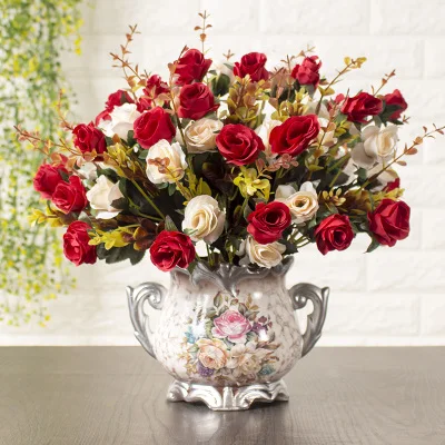 Европейская керамическая ваза+ моделирование гербарий украшения дисплей в горшках украшения для дома стол кофе пластиковый цветок - Цвет: style14