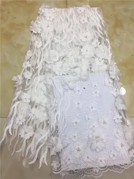 

High Quality Nigerian 3D Wedding Lace Fabric white Latest African Laces 2018 French Net Lace Fabric With Sequins for Dress (DP11