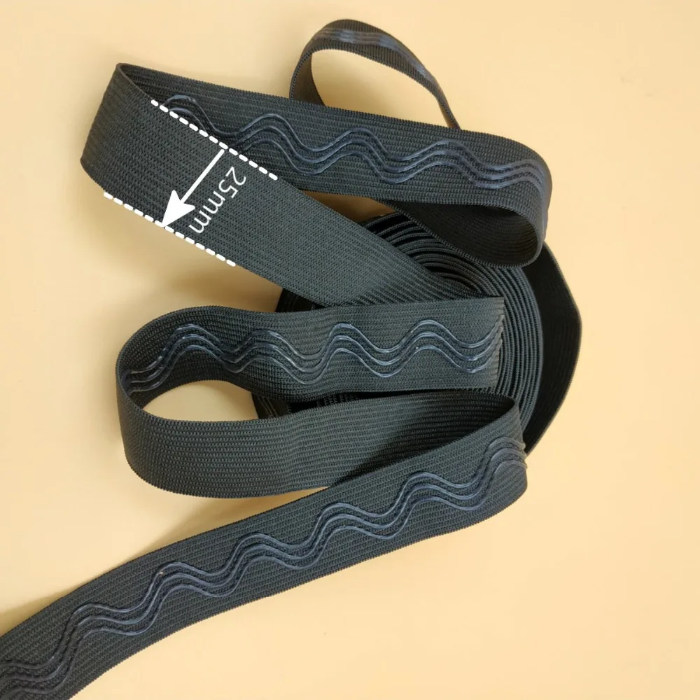 

Free Shipping 25mm 2.5cm Width Black Silicone Extra Gripper Elastic Bands 10 Meters For Sewing Diy Garment Bag Accessories