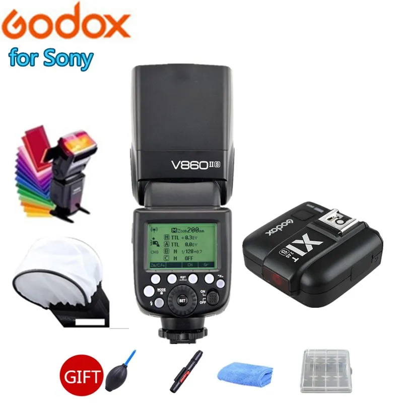 

Godox V860II V860II-S GN60 i-TTL HSS 1/8000s Speedlite Flash Li-ion Battery + X1T-S Flash Transmitter for Sony Camera + Gift Kit