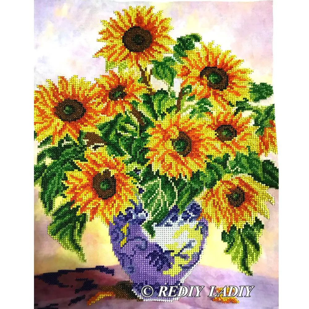 Online 30x37,5 cm 3D Genaue gedruckt kristall perlen stickerei kit sonnenblumen beadwork handwerk hand diy perlen kreuz stich APT645
