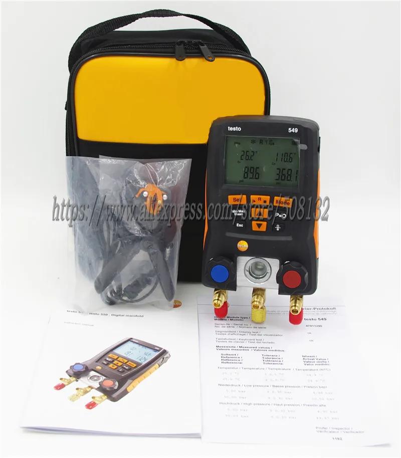 TESTO 549 цифровой манометр 2 клапаны HVAC 0560 0550+ TESTO зажим зонд 0613 5505(NTC)+ мягкий чехол