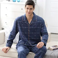 Классическая мужская синяя домашняя одежда в клетку, Модные осенние мужские пижамы премиум класса из хлопка, пижамы, пижамы с длинными рукавами и нижней частью, пижамные комплекты