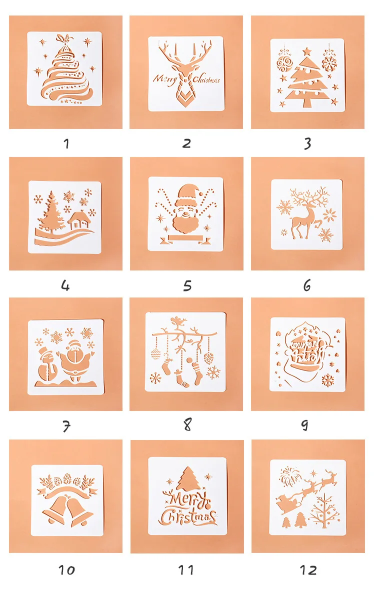 12 дополнительных квадратных картин шаблон для рисования с Рождеством тема ПЭТ Материал Скрапбукинг линейка знаки с рисунком