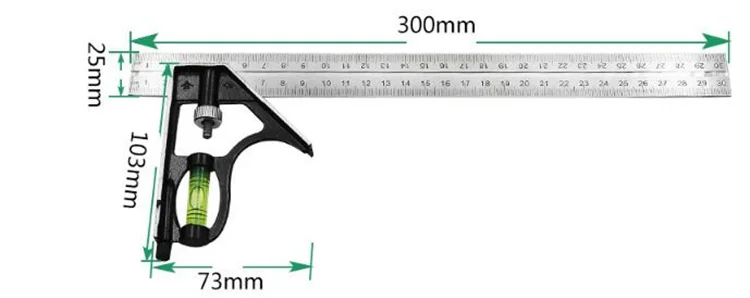 300 мм Регулируемая Инженерная комбинированная угловая Квадратная Стальная Прямоугольная линейка для разметки столярных измерительных инструментов