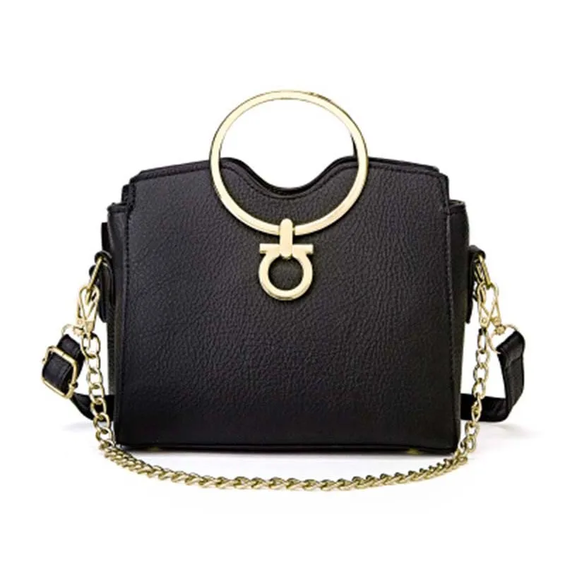 

PU Leather Women Casual Handbag Female Holiday Messenger Bag Lady Exquisite Crossbody Mini Fashion Metal Ring Handle Bag SS7087