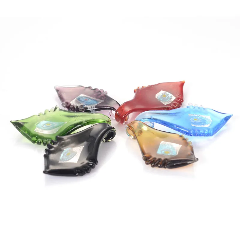 

2018 New Style Handmade Murano Lampwork Glass Millefiori Flower Leaf Pendant Fit Necklace For Women Girl Party Gift Free cord