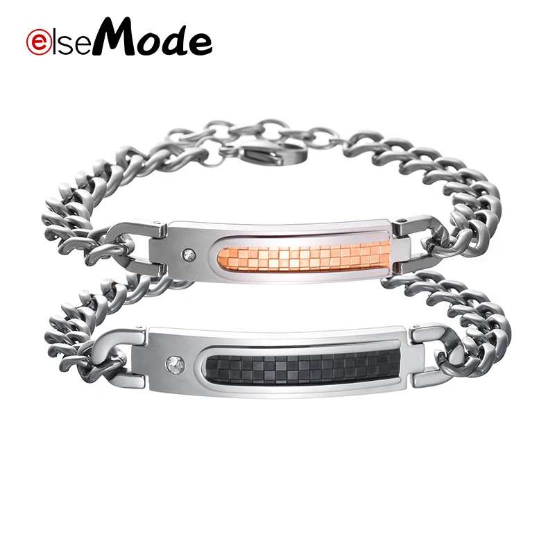 Elsemode серьги камень щеткой пару Браслеты для Для женщин Для мужчин для любимых, из нержавеющей стали браслет Повседневное подвески ювелирные изделия