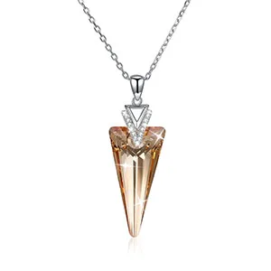 Light Yellow Роскошный Треугольный Кристалл от Swarovski ожерелья для женщин красивые украшения 925 Серебряное колье ожерелье Мода помолвка - Цвет камня: Light Yellow