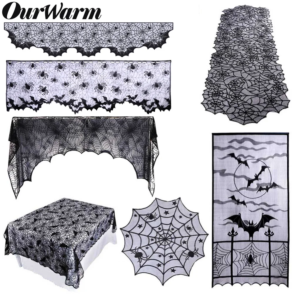 

OurWarm Halloween Decoration Horror Props Lace Spiderweb Fireplace Mantle Scarf Cover Tablecloth Curtain Cosplay Party Supplies