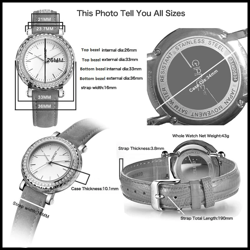 lady wristwatches sizes