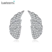 LUOTEEMI, уникальные серьги-гвоздики с маленькими фианитами и перьями для женщин, высокое качество, роскошные модные вечерние ювелирные изделия для свадьбы